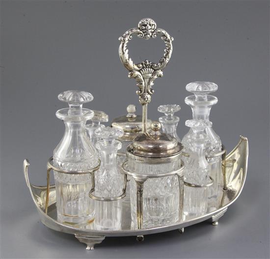 A George III silver boat shaped cruet stand, 30 oz.